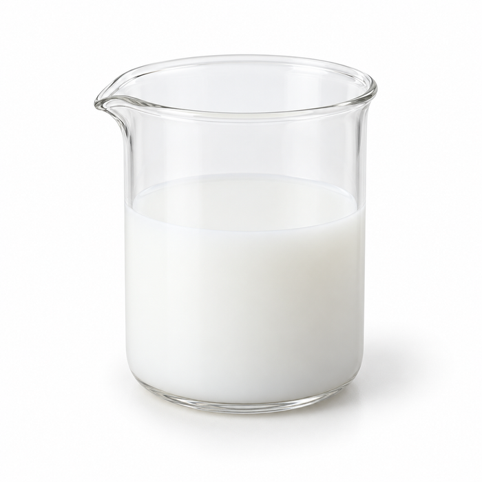 Illustration of Carbopol Aqua SF-1 milky white liquid in a glass beaker