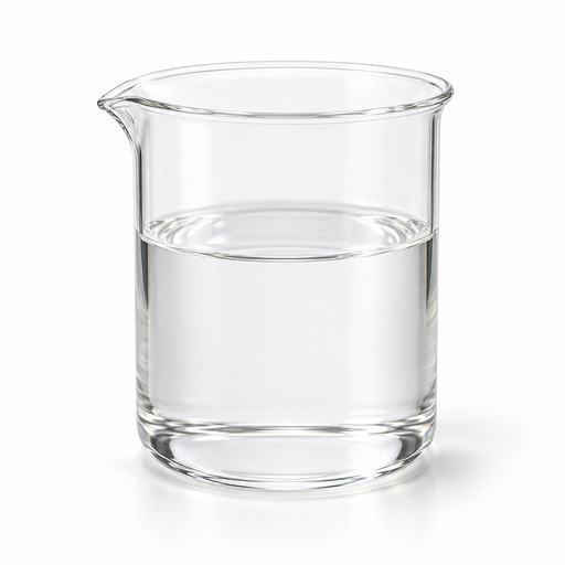 Clear colourless Cetiol CC dicaprylyl carbonate in a glass laboratory beaker on white