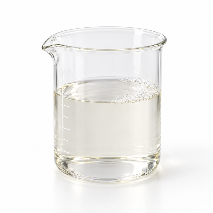 Cocamidopropyl betaine surfactant in a clear laboratory beaker on a white background