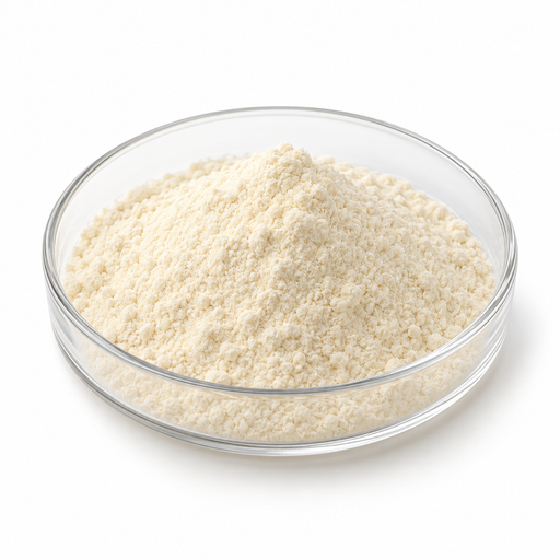 Illustration of pale cream Ecogel powder in a clear glass dish
