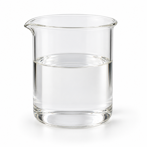 Clear Eutanol G liquid in a glass laboratory beaker on white