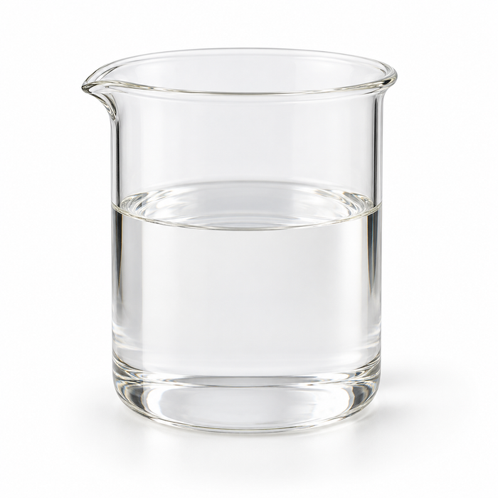 Clear Eutanol G liquid in a glass laboratory beaker on white