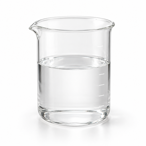Glypure 70 glycolic acid clear colourless solution in a laboratory beaker on white