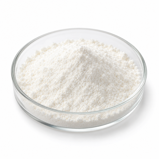 Illustration of fine ivory-white Kojic Acid Dipalmitate powder in a glass dish