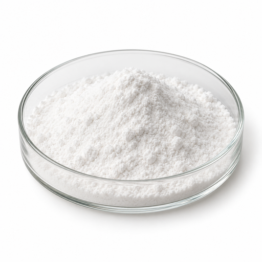 Illustration of fine white L-glutathione powder in a clear glass dish