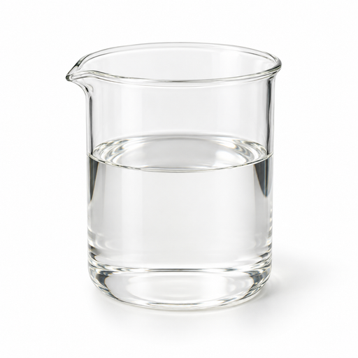 Clear Myritol 318 oil in a glass laboratory beaker on white