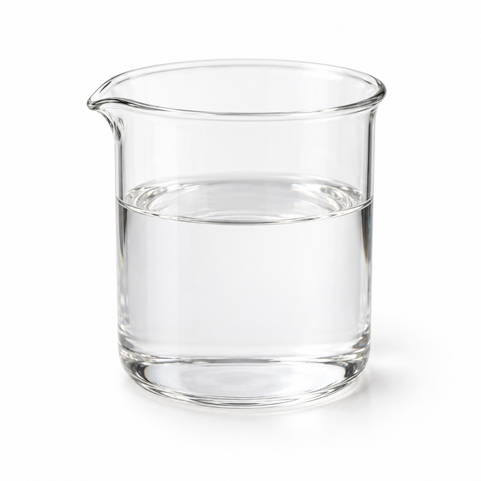 Illustration of clear colourless Neossance Squalane liquid in a glass beaker