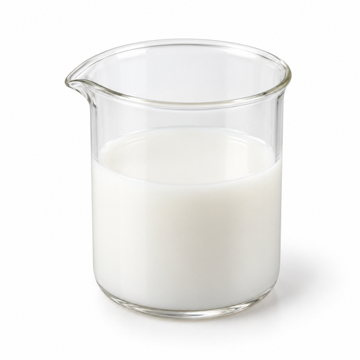 Illustration of milky off-white Novemer EC-2 liquid polymer in a glass beaker