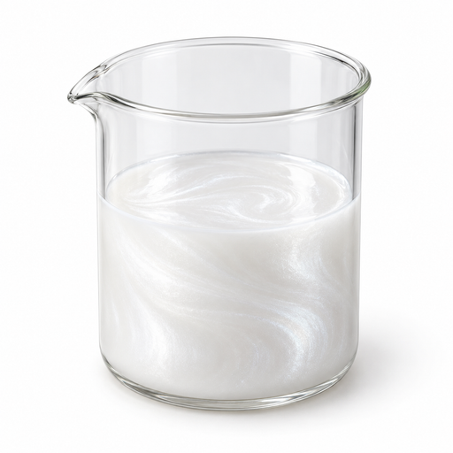 Illustration of white pearlescent Pearlising Liquid in a glass beaker