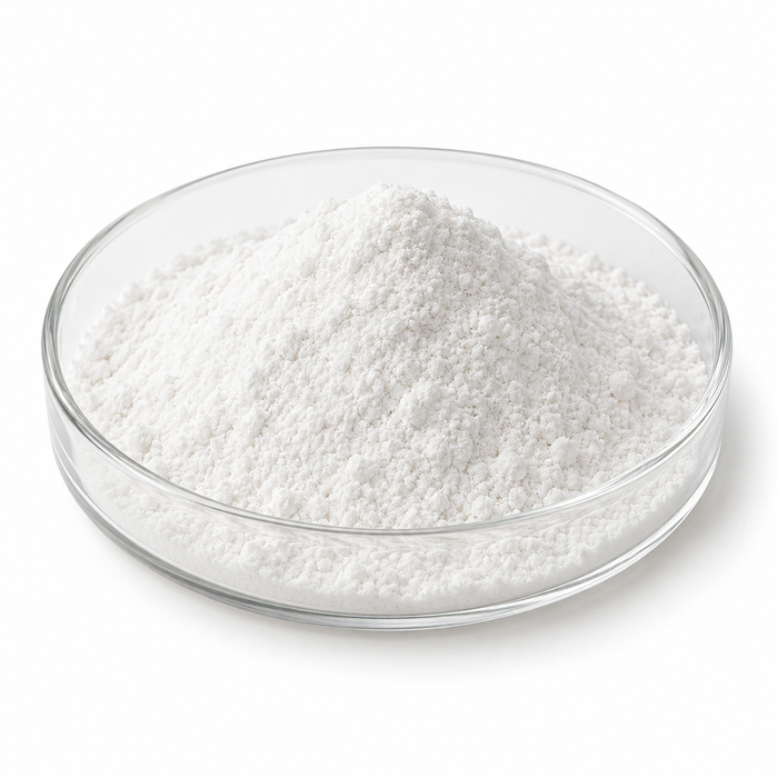 Illustration of fine white SEPINOV WEO powder in a clear glass dish